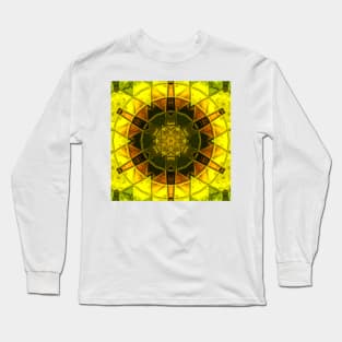 Mosaic Kaleidoscope Flower Green and Yellow Long Sleeve T-Shirt